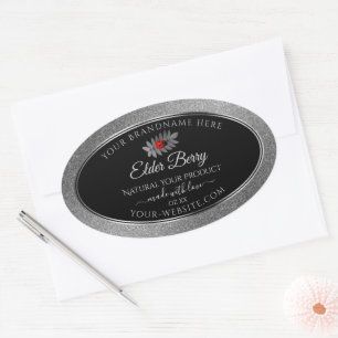 Black Silver Glitzer Product Labels Red Ladybug Ovaler Aufkleber