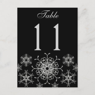 Black Silver Glitzer Snowflakes Tischnummer Card