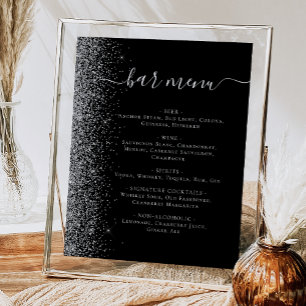 Black Silver Glitzer zum Hochzeitmenü des Bar Poster