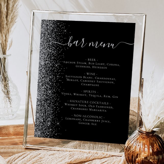 Black Silver Glitzer zum Hochzeitmenü des Bar Poster (Von Creator hochgeladen)
