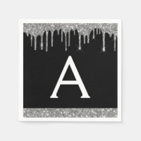 Black Silver Glitzern Black Monogram Birthday