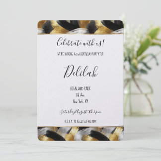 Black Silver Gold Glam Abstract Birthday Einladung