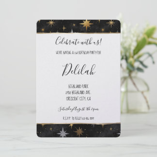 Black Silver Gold Glam Firework Stars Birthday Einladung