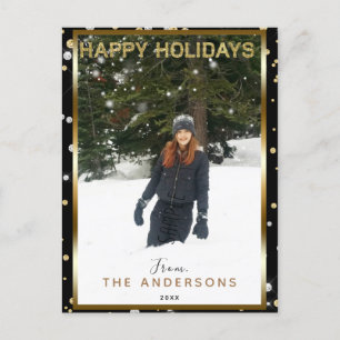 Black Silver & Gold Glitzer Modernes Foto Feiertagspostkarte