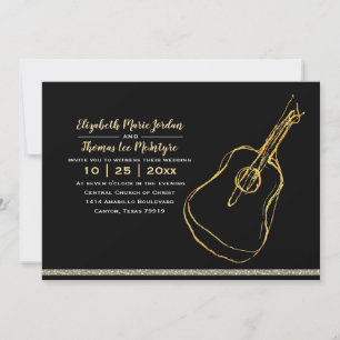 Black Silver Gold Guitar Hochzeit Einladung