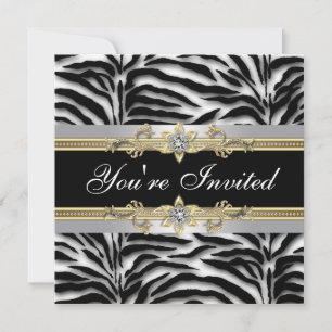 Black Silver Gold Zebra Jeder Anlass Party Einladung