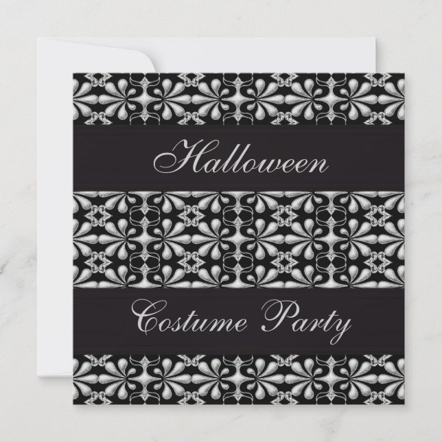 Black & Silver Gothic Halloween-Party Einladung (Vorderseite)