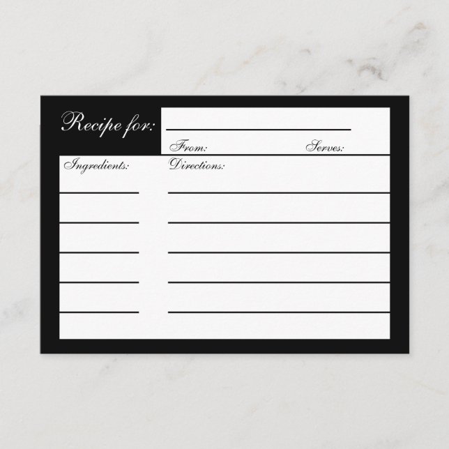 Black Silver Gray Brautparty Rezept Card (Vorderseite)
