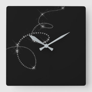Black Silver Gray Gemms Crystal Swarovski Unendlic Quadratische Wanduhr