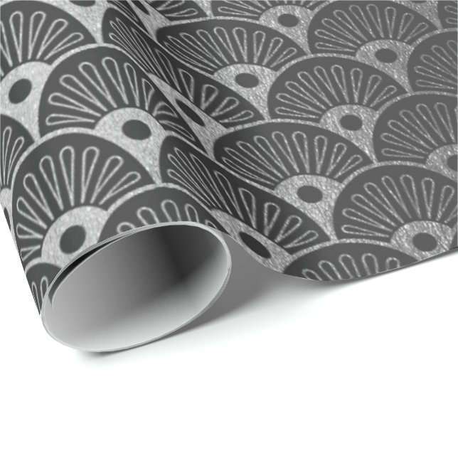 Black Silver Gray Metallic Seashells Art Deco Geschenkpapier