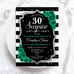 Black Silver Green Überraschung 30. Geburtstag Einladung<br><div class="desc">Überraschung 30. Geburtstag Party Einladung. Weibliches Schwarz,  Weiß und smaragdgrün Design mit Imitaten Glitzer Silber. Enthält schwarz-weiße Streifen,  Rose,  Skript-Schriftart und Konfetti. Ideal für eine elegante Damenfeier. Kann personalisiert sein,  jedes Alter zu zeigen. Gedruckte Zazzle Einladungen oder Sofortdownload digitalen druckbaren Vorlage.</div>