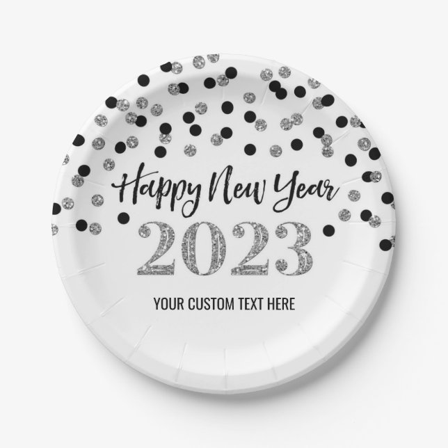 Black Silver Happy New Year 2023 Paper Teller (Vorderseite)