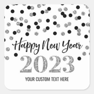 Black Silver Happy New Year 2023 Square Sticker