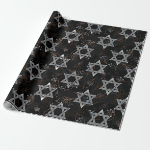 Black Silver Jewish Star Design Wrapping Paper Geschenkpapier