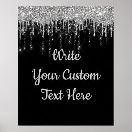 Black Silver Jubiläum Party Geburtstag Glitzer Poster