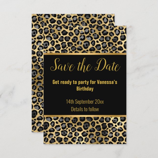 BLACK SILVER LEOPARD SAVE THE DATE 2 UAWG RSVP KARTE (Vorne/Hinten)