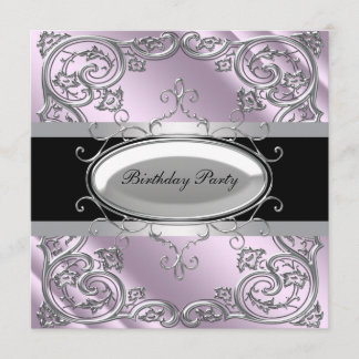 Black Silver Lila Girls Frauen Geburtstagsparty Einladung