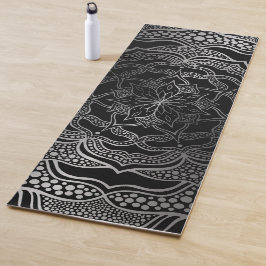 Black & Silver Mandala Stilvolle Chic Classy Boho Yogamatte