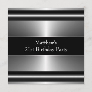 Black Silver Mans 21. Geburtstag Party Einladung