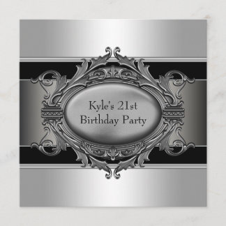 Black Silver Mans 21. Geburtstag Party Einladung
