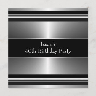 Black Silver Mans 40. Geburtstag Party Einladung
