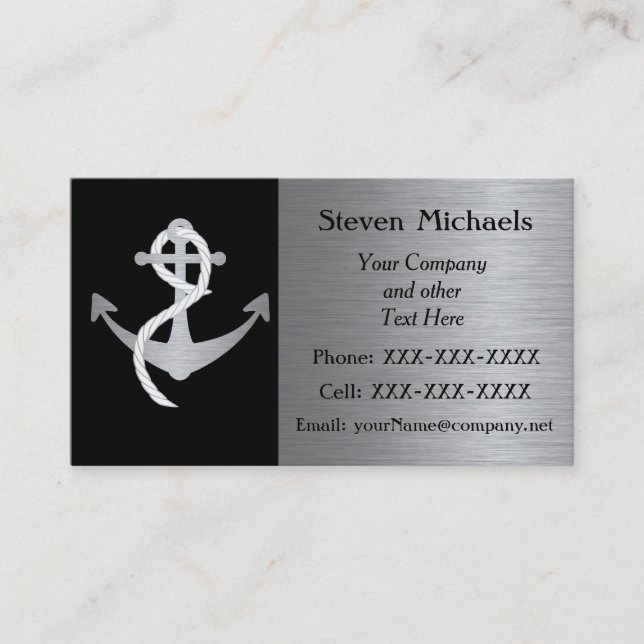 Black & Silver Marine oder Nautic Business Card Visitenkarte (Vorderseite)