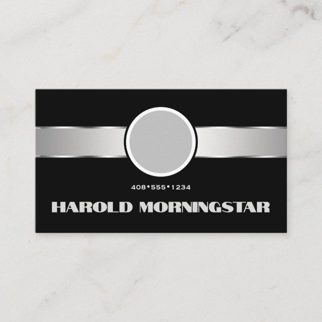 Black Silver Metallic Band Qr und Logo Visitenkarte (Vorderseite)