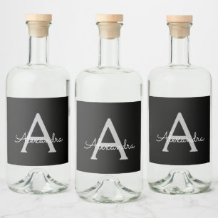 Black Silver Modern Script Girl Monogram Name Alkoholflaschenetikett