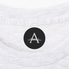 Black Silver Modern Script Girl Monogram Name Etiketten