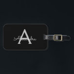 Black Silver Modern Script Girl Monogram Name Gepäckanhänger<br><div class="desc">Schwarz und Silber Monogramm Fügen Sie Ihren eigenen Namen Script Gepäcktasche Tag Die Tasche Tag macht den perfekten süßen 16 Geburtstag,  Hochzeit,  Brautparty,  Babydusche oder Junggeselinnen-Abschied Geschenk für jemanden,  der ihr Zimmer in Stil dekoriert.</div>