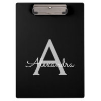 Black Silver Modern Script Girl Monogram Name