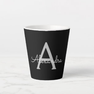 Black Silver Modern Script Girl Monogram Name Milchtasse