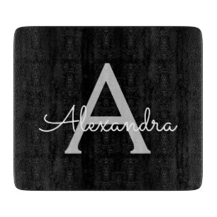 Black Silver Modern Script Girl Monogram Name Schneidebrett