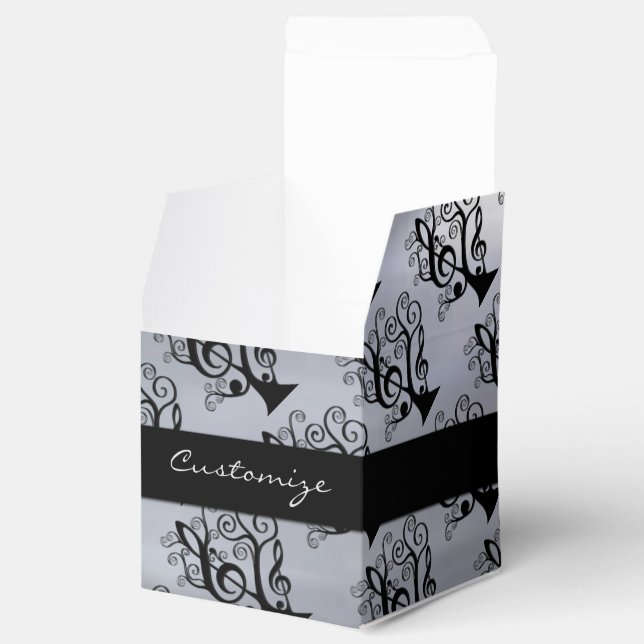 Black & Silver Music Treble Clef Tree Cube Box Geschenkschachtel (Geöffnet)