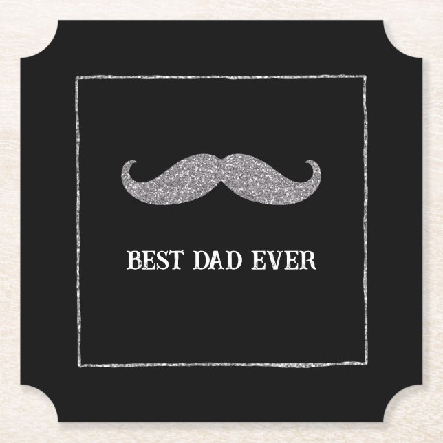 Black Silver Mustache Bester Vater je Untersetzer (Vorderseite)