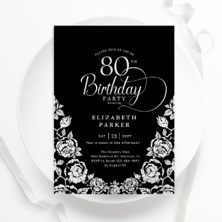 Black Silver Rose zum 80. Geburtstag Einladung