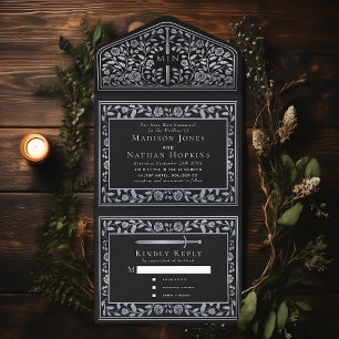 Black Silver Royal Mittelalterliche Hochzeit All In One Einladung