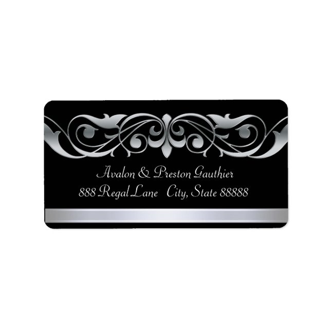 Black Silver Scroll Address Labels von Großherzogi Adressaufkleber (Vorne)