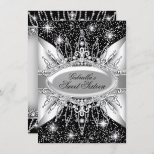 Black & Silver Sparkle Diamond Sweet 16 Einladung