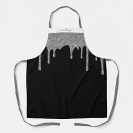 Black Silver Sparkle Glitzer Tropfen Personalisier Schürze