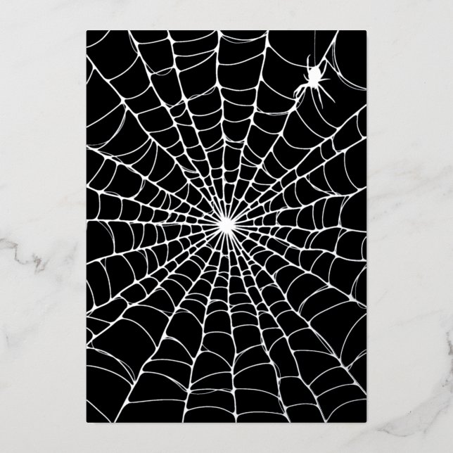 Black Silver Spider WebHalloween Folieneinladung (Vorderseite)