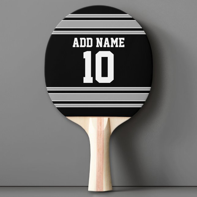 Black Silver Sports Jersey mit Ihrem Namen und Ihr Tischtennis Schläger (Custom Ping Pong Paddle - Team or College colors Sports Jersey)