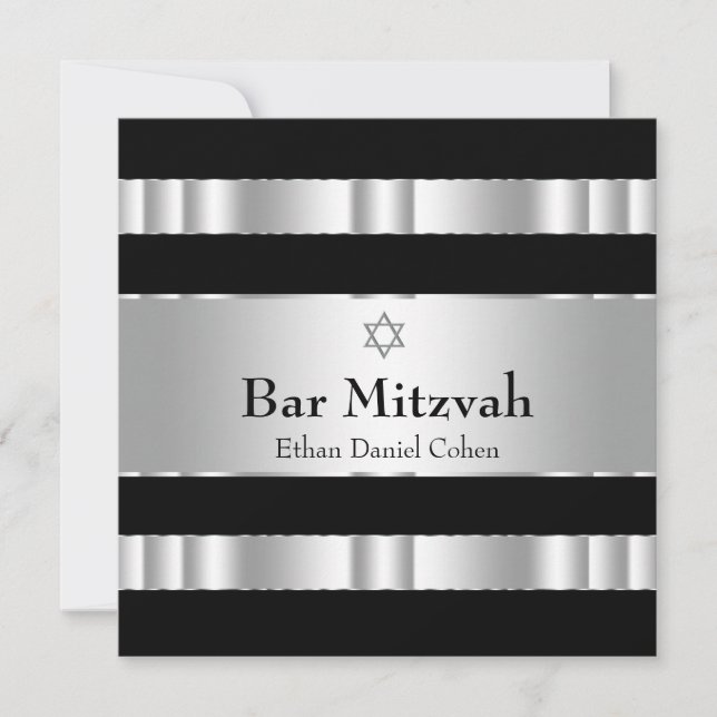Black Silver Star von David Bar Mitzvah Einladung (Vorderseite)
