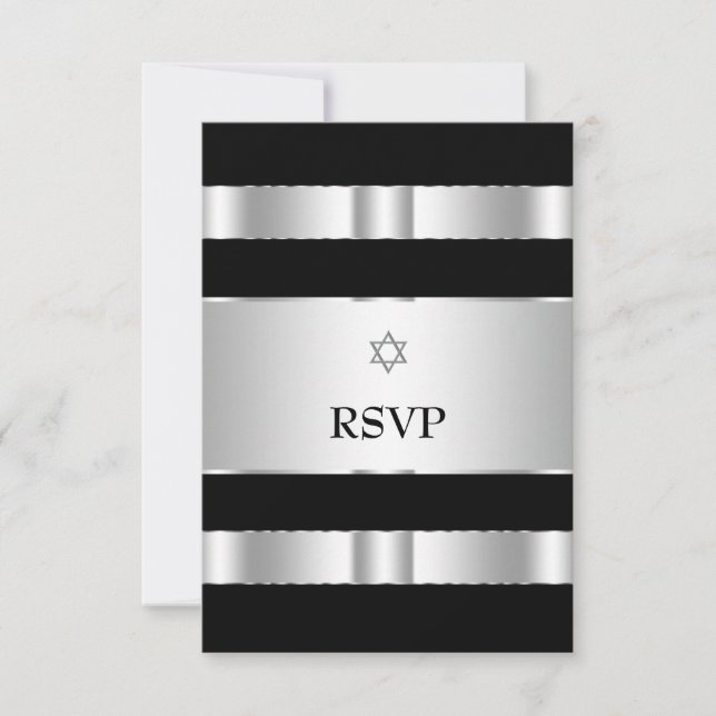 Black Silver Star von David Bar Mitzvah RSVP Cards (Vorderseite)