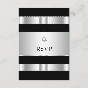 Black Silver Star von David Bar Mitzvah RSVP Cards Karte