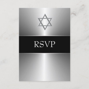 Black Silver Star von David Bar Mitzvah UAWG RSVP Karte