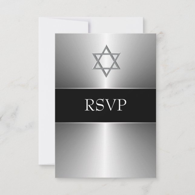 Black Silver Star von David Bar Mitzvah UAWG RSVP Karte (Vorderseite)