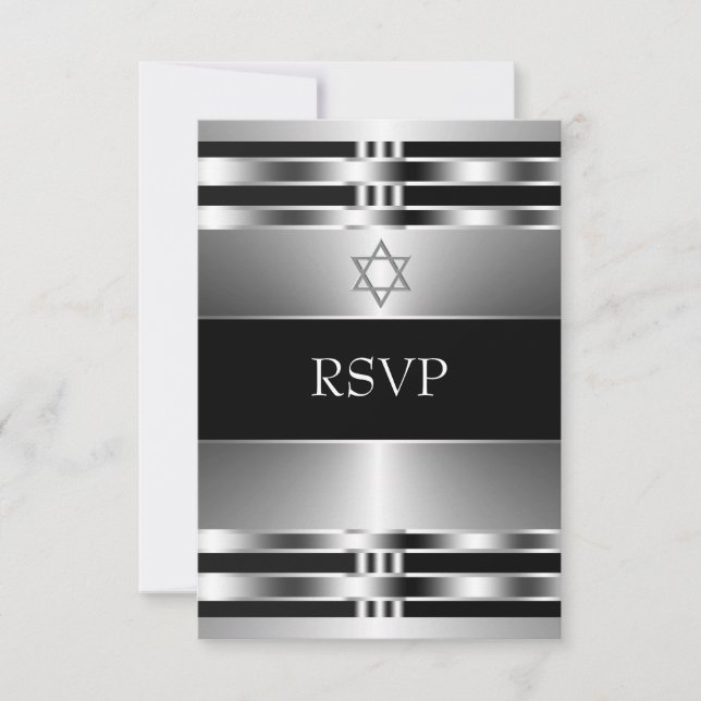 Black Silver Star von David Bar Mitzvah UAWG RSVP Karte (Vorderseite)