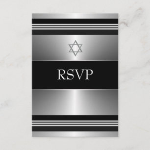 Black Silver Star von David Bar Mitzvah UAWG RSVP Karte