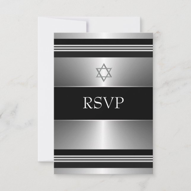 Black Silver Star von David Bar Mitzvah UAWG RSVP Karte (Vorderseite)